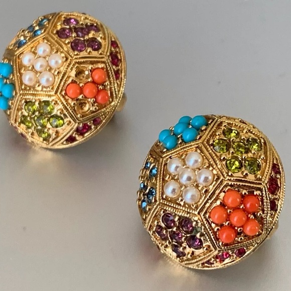 Gorgeous Vintage French Designer Earrings D'ORLAN -Micro beads & Stones - Picture 1 of 16